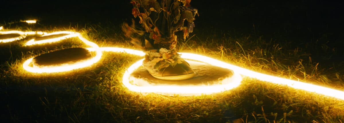 "Artiste du spectacle Murmuration – Compagnie Les VaguabondesLe décor vivant est une forêt mouvante"